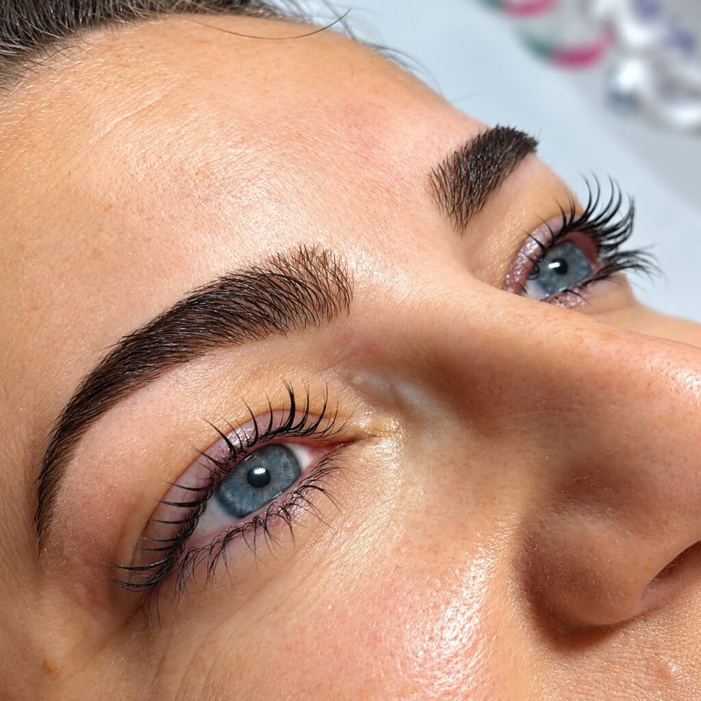 Résultat d’un brow lift et d’un rehaussement de cils à La Petite Coquetterie